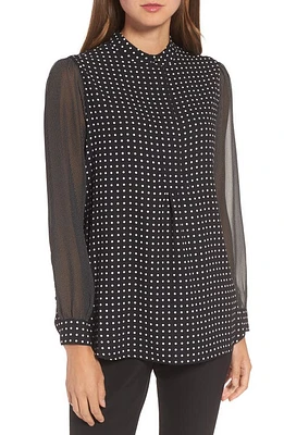 Anne Klein Polka Dot Chiffon Button-Up Shirt Black/White at Nordstrom, P