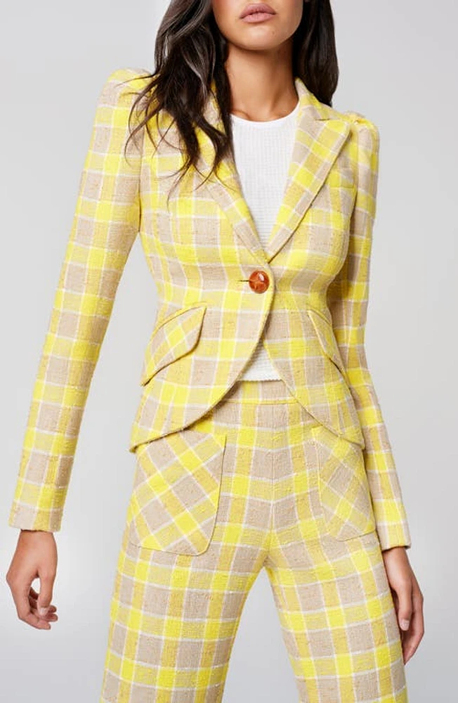 Smythe Puff Shoulder Blazer Yellow Check at Nordstrom,