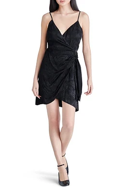 Steve Madden Georgina Jacquard Faux Wrap Satin Minidress Black at Nordstrom,