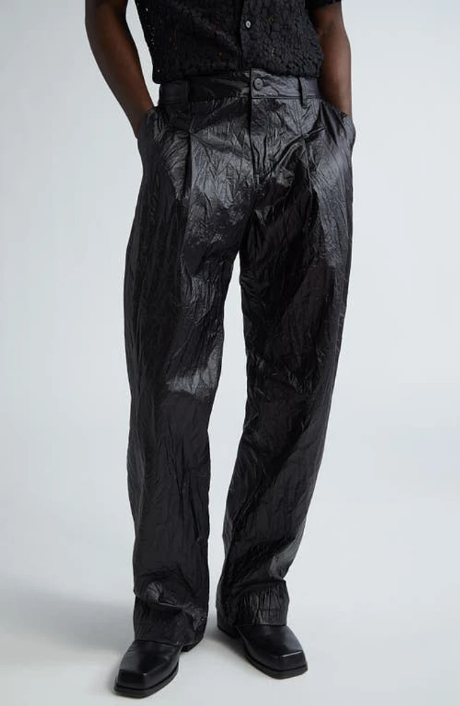 Eckhaus Latta Crinkled Faux Leather Trousers Obsidian at Nordstrom,