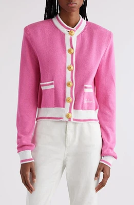 Balmain Embroidered Signature Cardigan Pink/White at Nordstrom, Us