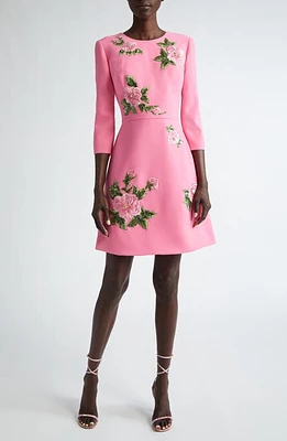 Carolina Herrera Floral Embroidered Sheath Dress Flamingo Multi at Nordstrom,