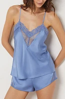 Etam Eternite Caraco Lace Trim Short Pajamas Azure Blue at Nordstrom,