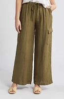 caslon(r) Drawstring Wide Leg Linen Cargo Pants at Nordstrom,