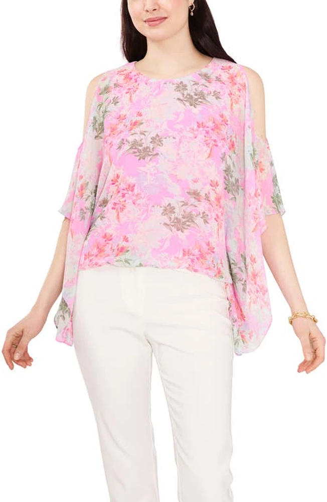 Chaus Floral Print Cold Shoulder Cape Sleeve Top Pink at Nordstrom,