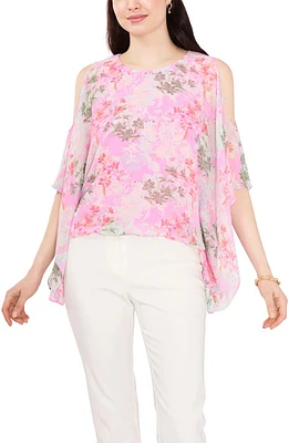 Chaus Floral Print Cold Shoulder Cape Sleeve Top Pink at Nordstrom,