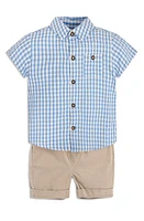 JOJO MAMAN BEBE Gingham Check Shirt & Shorts Set Stone/Blue at Nordstrom,