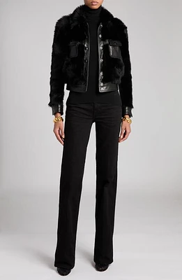 TOM FORD Genuine Shearling & Leather Crop Jacket in Lb999 Black at Nordstrom, Size 4 Us