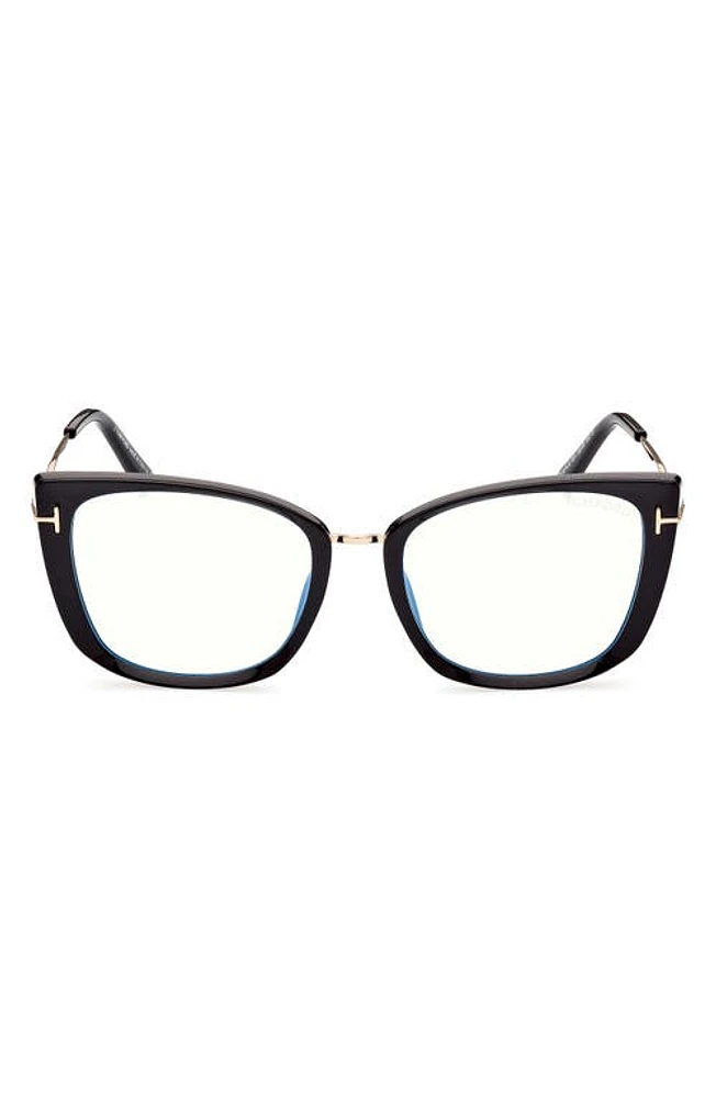 TOM FORD 53mm Cat Eye Blue Light Blocking Glasses in Shiny Black at Nordstrom