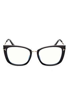 TOM FORD 53mm Cat Eye Blue Light Blocking Glasses in Shiny Black at Nordstrom