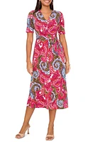 Chaus Print Faux Wrap Midi Dress Olive Fuschia Rust at Nordstrom,