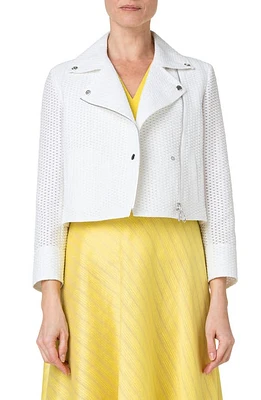 Akris punto Cotton Blend Mesh Moto Jacket White at Nordstrom,