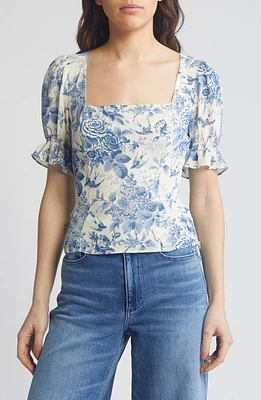 Reformation Constance Floral Print Puff Sleeve Top Pompadour at Nordstrom,