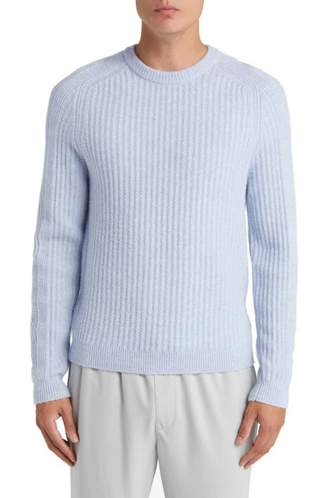 Reiss Millerson Textured Wool & Cotton Blend Crewneck Sweater in Soft Blue Melange at Nordstrom, Size Xx-Large