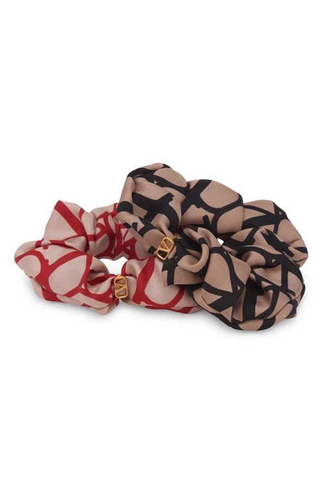 Valentino Garavani VLOGO Silk Twill Scrunchie in Zxx Beige Nero/Beige Rosso at Nordstrom