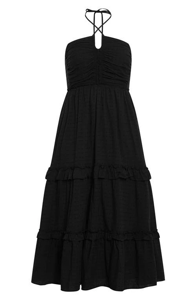 City Chic Ivy Clip Dot Tiered Halter Dress Black at