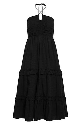 City Chic Ivy Clip Dot Tiered Halter Dress Black at