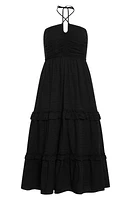 City Chic Ivy Clip Dot Tiered Halter Dress Black at