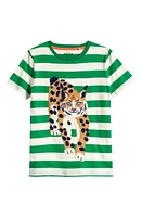 Mini Boden Kids' Big Appliqué Logo Stripe Cotton T-Shirt in Runner Bean/Ivory Lynx at Nordstrom, Size 6-7Y