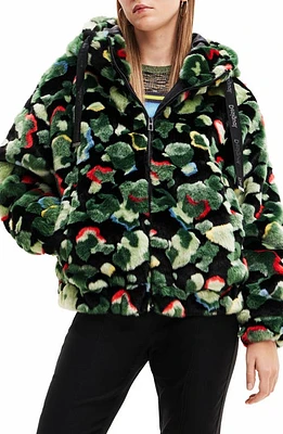 Desigual Calis Oversize Camo Faux Fur Jacket in Green at Nordstrom, Size X-Large