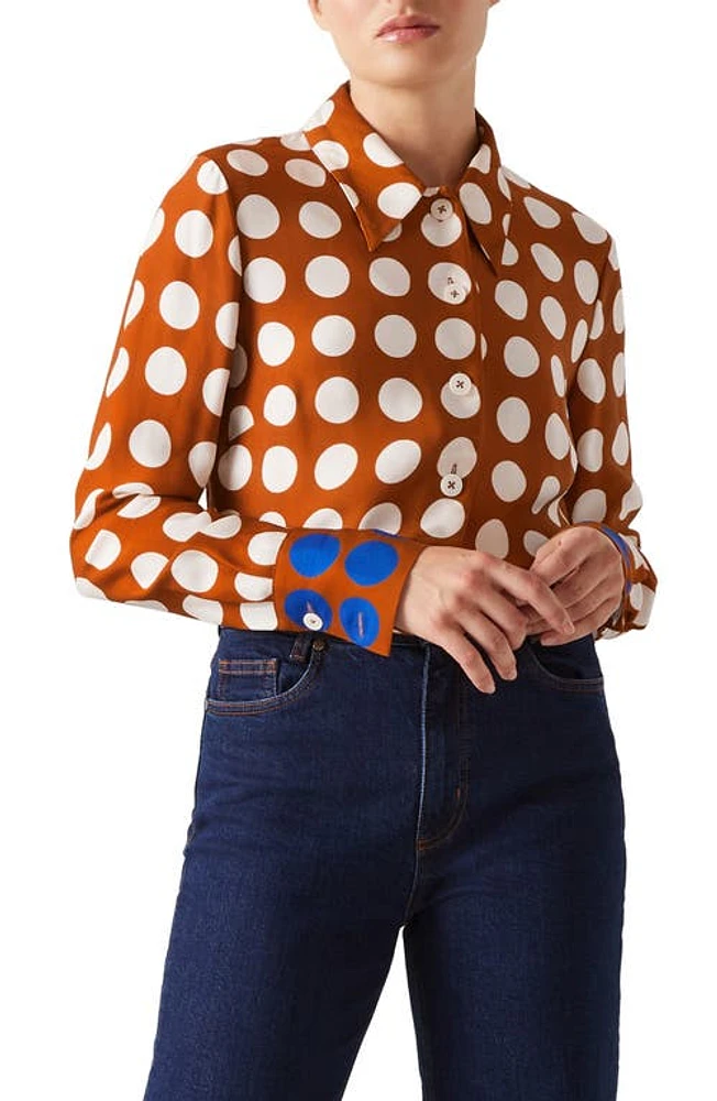 LK Bennett Elise Polka Dot Woven Top Gold Multi at Nordstrom, Us