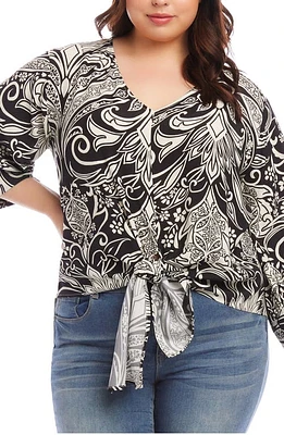 Karen Kane Paisley Tie Front Top Black Print at Nordstrom,