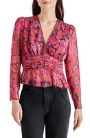 Steve Madden Azura Floral Metallic Stripe Chiffon Top Dark Fuchsia at Nordstrom,