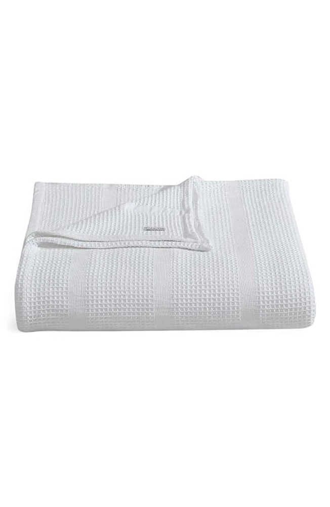 Calvin Klein Waffle Weave Stripe Cotton Blanket in at Nordstrom