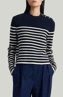 Altuzarra Oz Stripe Cotton & Cashmere Sweater Navy/Ivory at Nordstrom,