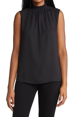 Ming Wang Smocked Mock Neck Sleeveless Blouse at Nordstrom