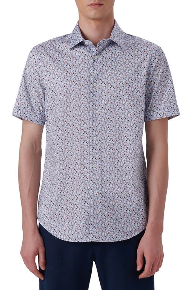 Bugatchi Miles OoohCotton Confetti Print Short Sleeve Button-Up Shirt Ice Blue at Nordstrom,