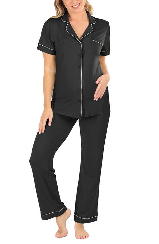 Angel Maternity Short Sleeve Pajamas Black at Nordstrom,