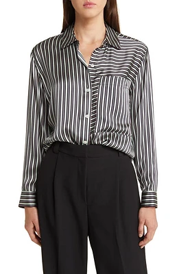 Rails Spencer Stripe Silk Shirt Green at Nordstrom,