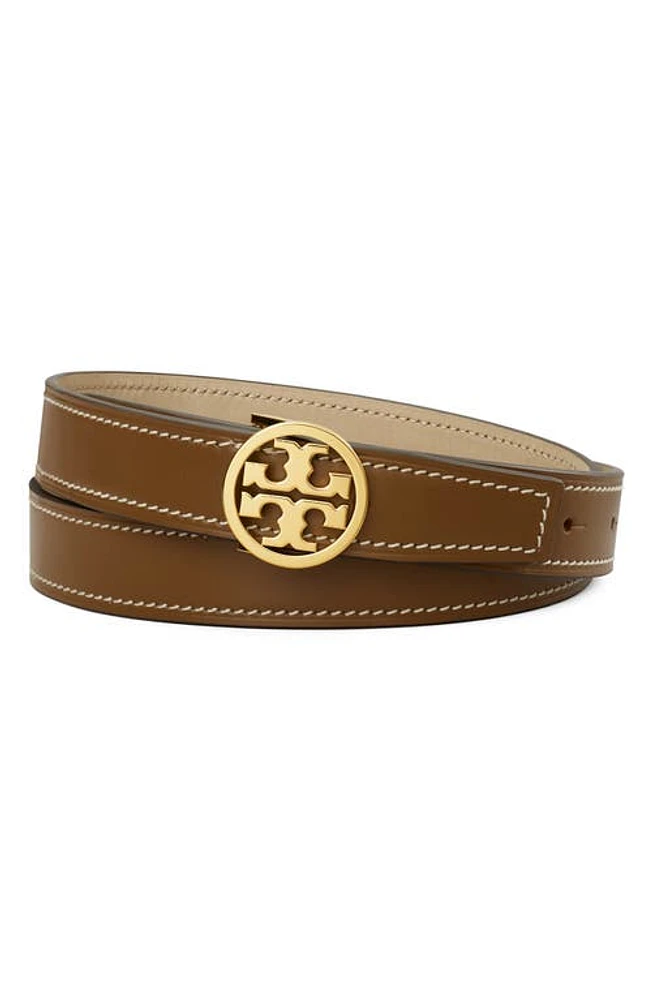 Tory Burch Miller Reversible Leather Belt in Moose /Gold at Nordstrom, Size Small