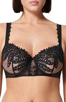 Simone Perele Mystic Underwire Embroidered Mesh Demi Bra Black at Nordstrom,