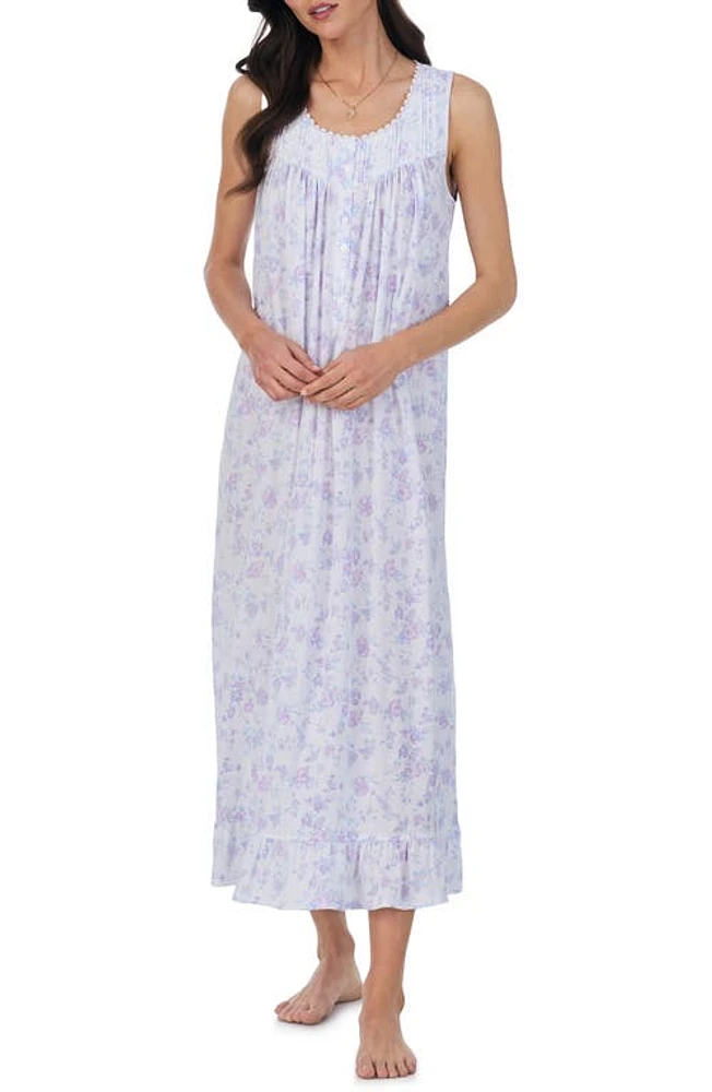 Eileen West Floral Sleeveless Ballet Cotton & Modal Nightgown White at Nordstrom,