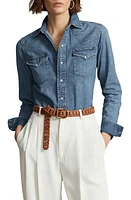 Polo Ralph Lauren Western Denim Snap-Up Shirt in Canaria Wash at Nordstrom, Size X-Small