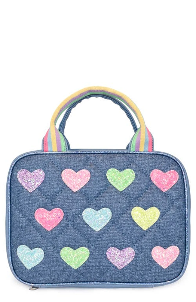 OMG Accessories Kids' Heart Diamond Quilted Denim Lunch Bag in Denim Blue at Nordstrom