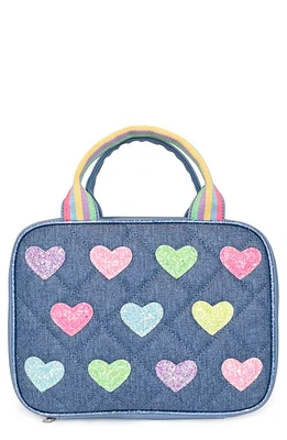 OMG Accessories Kids' Heart Diamond Quilted Denim Lunch Bag in Denim Blue at Nordstrom