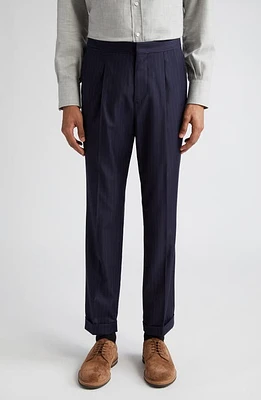 Brunello Cucinelli Leisure Pleated Pinstripe Wool Pants C002 Navy at Nordstrom, Us