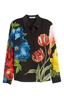 Alice + Olivia Willa Floral Silk Button-Up Shirt Le Parisien Black at Nordstrom,