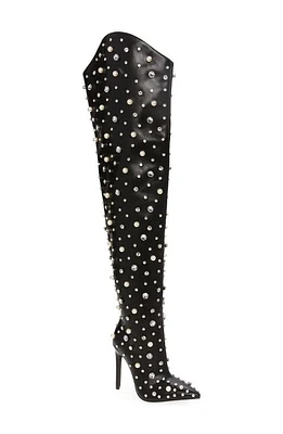 AZALEA WANG Starling Pointed Toe Over the Knee Boot in Black at Nordstrom, Size 7