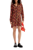 Desigual Yesh Floral Long Sleeve Mini Shirtdress Red at Nordstrom,