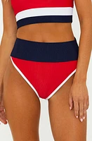 Beach Riot Emmy Colorblock High Waist Bikini Bottoms Americana at Nordstrom,