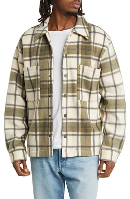 BP. Print Polar Fleece Snap-Up Shirt in Olive Night Plaid at Nordstrom, Size Medium