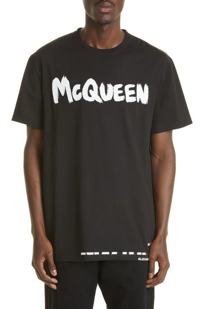 Alexander McQueen Men's Graffiti Logo Graphic Tee Black/Mix at Nordstrom,