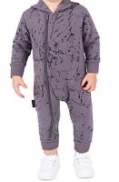 TINY TRIBE Grunge Print Cotton Hooded Romper Smoke at Nordstrom,