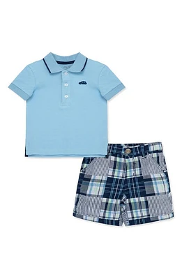 Little Me Car Piqué Polo & Patchwork Shorts Set Blue at Nordstrom,