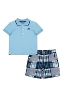 Little Me Car Piqué Polo & Patchwork Shorts Set Blue at Nordstrom,