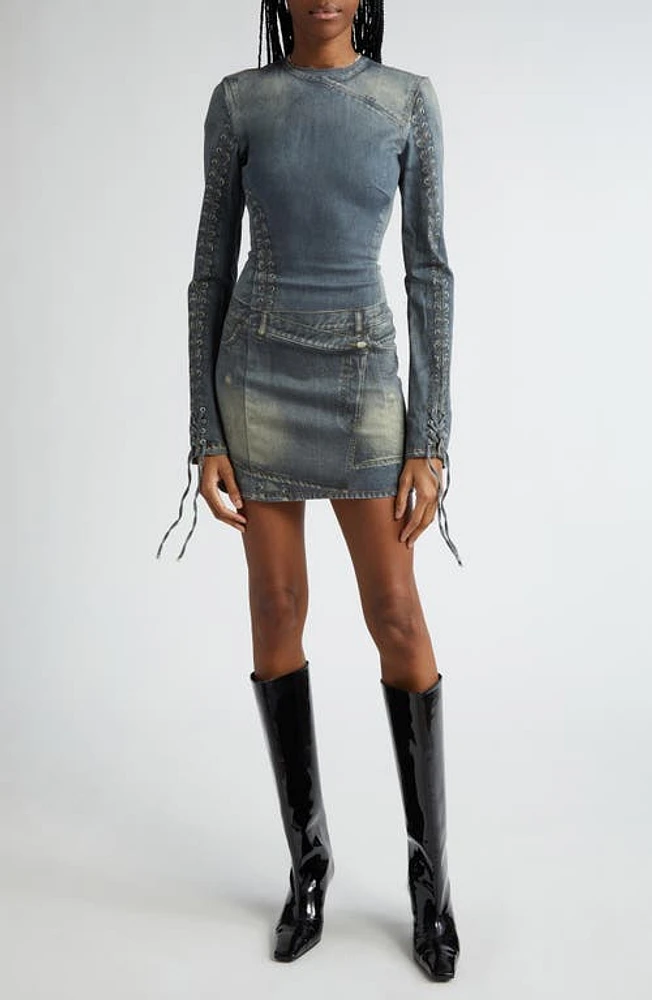 Acne Studios Deanna Trompe l'Oeil Long Sleeve Knit Minidress Mid Blue at Nordstrom, Us